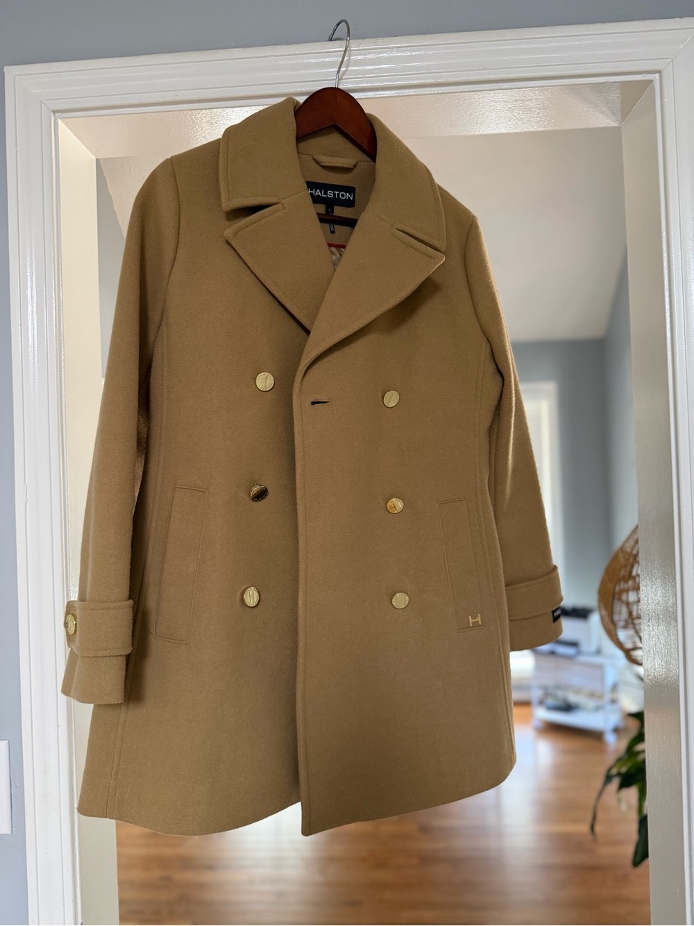 Halston Heritage Camel Wool-Blend Double-Breasted Pea Coat